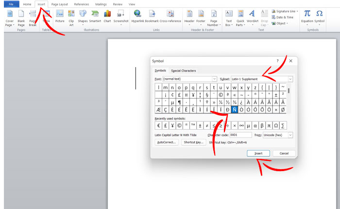 Type Enye Microsoft Word