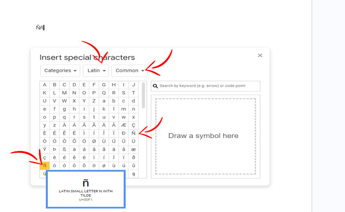 Type Enye Google Docs